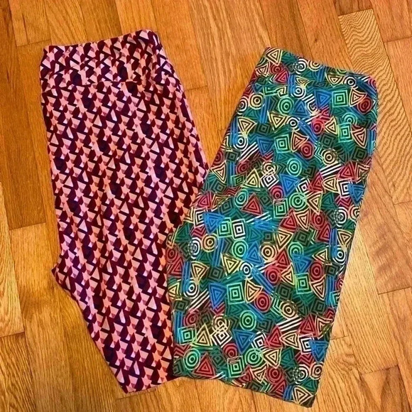 LulaRoe Geometric Pattern Leggings Tall Curvy. Set of two.  Ultra-soft  Material - Picture 1 of 12